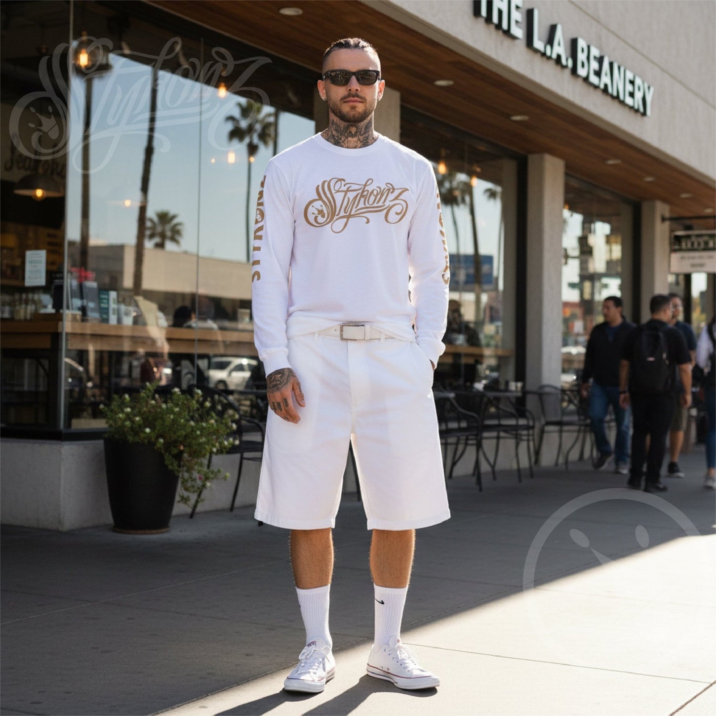 Men's Graffiti Long Sleeve Tee Gold Scriptkonz | Hip - Hop Streetwear Tee - Stykonz Graffiti Streetwear